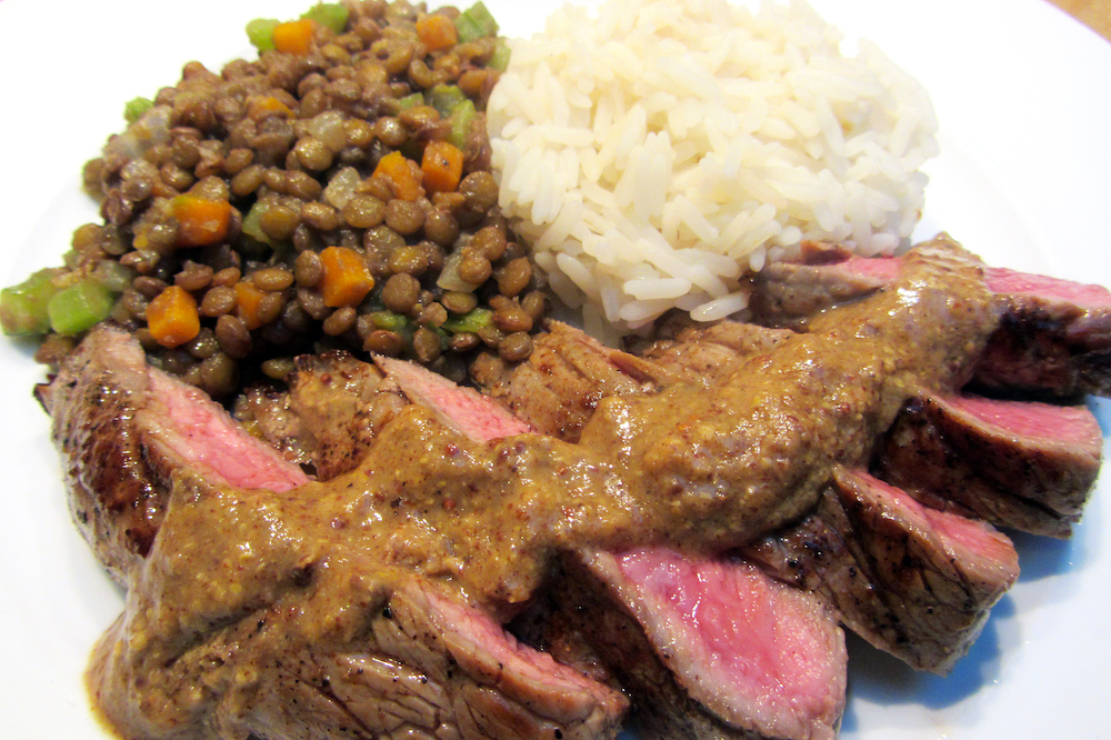 Linzenstoofpotje met steak en rijst (Colruyt)